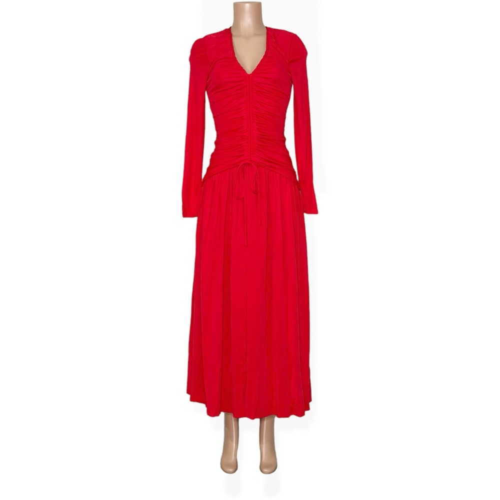 FARM Rio Red Long Sleeve Ruched Midi Dress - Picture 6 of 12